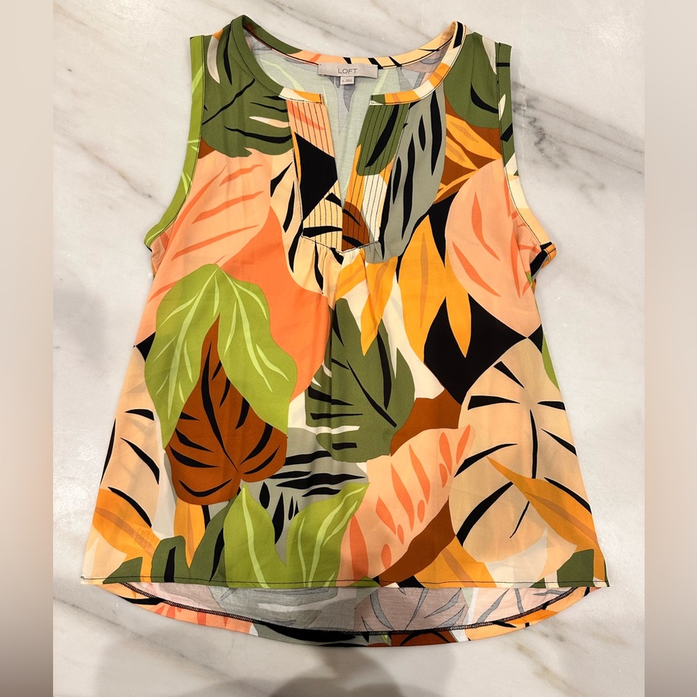 LOFT Tropical Leaf Print Sleeveless Tank - Green, Peach, Orange, Black